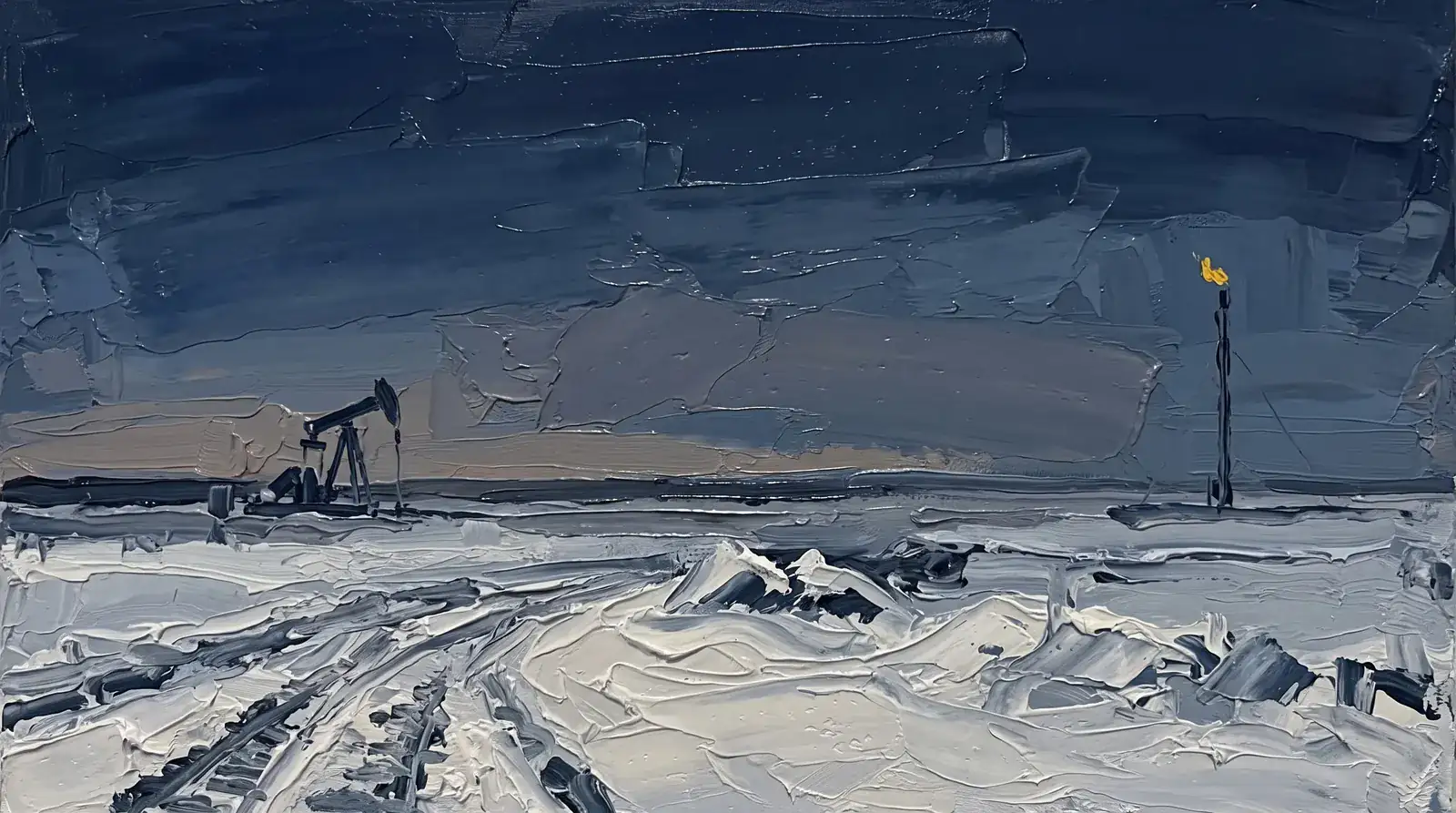 Painting · winter well site under a sodium lamp